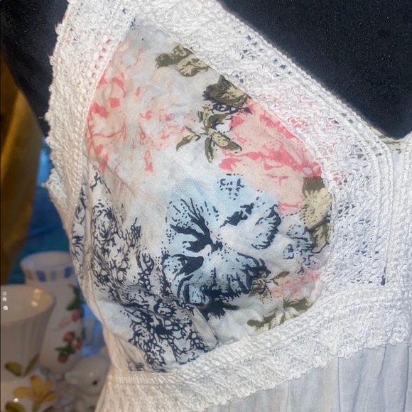 Vintage 90’s Floral White -crochet trim- cotton- Bohemian Maxi Dress - festival - Picture 5 of 15